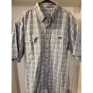 Carhartt Short Sleeve Button-Down Plaid Shirt Men's Sz XXL TALL Blue Green